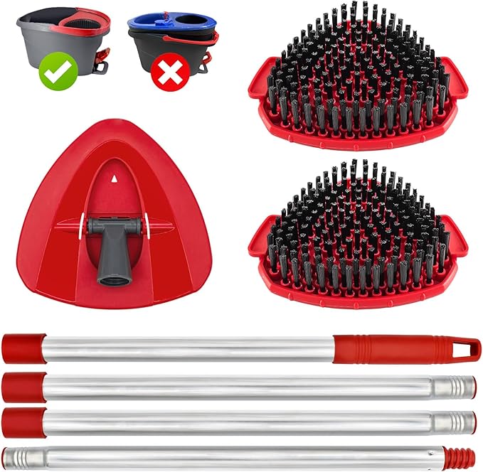 Spin Mop Handle Replacement for Ocedar,4-Section 30-58" Extendable Length Mop Handles and 2 Pack Upgrade Mop Scrubber Head,Mop Base Compatible with Ocedar EasyWring 1 Tank for Hard Floor Cleaning