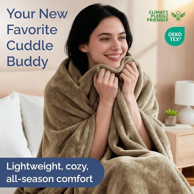 Ultra Soft Fleece Blanket King Size - Flannel Fleece Luxury King Blanket - Lightweight for Couch Bed Chair - Thick, Warm and Breathable - All Season Cozy Fuzzy, Anti-Static Microplush Bedding, Camel