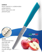 6 kitchen Knives - 4.3"/11cm Italian Stainless Steel Serrated Vegetable/Steak/Table Knife Cutlery, Rounded Tip (Blue)
