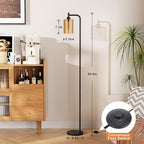 Floor Lamps for Living Room - Standing Lamp with Amber Glass Shade, Modern Floor Lamp with LED Bulbs, Industrial Floor Lamp for Bedroom, Black Tall Lamp for Office(Light Bulb Included)