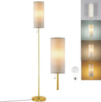 Modern Floor Lamp for Living Room, Gold Standing Lamps with 3 Color Temperatures Bulb, Minimalist Tall Lamp with Chain Switch for Bedroom, LED Bulb Included(Beige Shade+Gold)