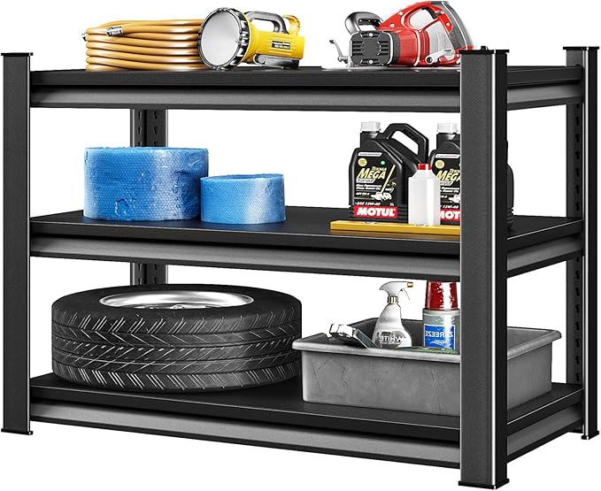 40" W Garage Shelving Heavy Duty, 1440LBS Loads Garage Storage Shelves Heavy Duty, 3-Tier Metal Shelving Units and Storage Racks, Industrial Utility Shelf,40" Wx18 Dx36 H, Black