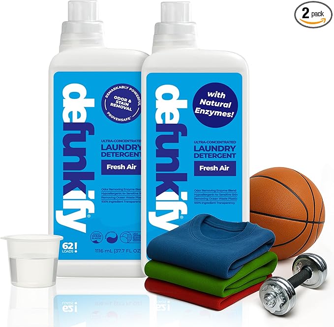 Laundry Detergent 62 Load/37.7 FlOz (2-Pack). 'Fresh Air' Liquid Laundry Detergent for Sensitive Skin. 'ProvenSafe' Laundry Soap Washing Detergent w/Odor & Stain Remover for Activewear & All Fabrics