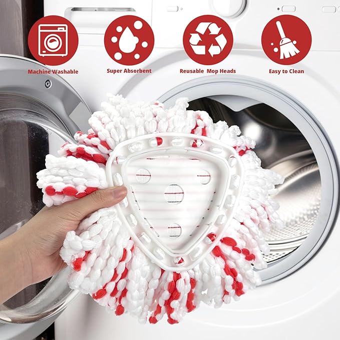 Spin Mop Replacement Head, 4 Pack 40% More Cleaning Power Mop Replace Head for O-Ceda Easy Wring 1-Tank System, Microfiber, Deep Cleaning, and Machine Washable, 0520