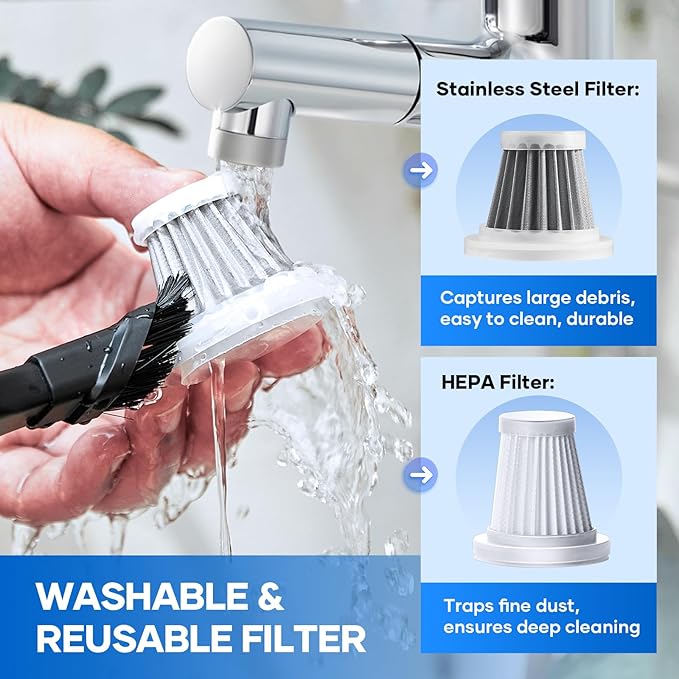 Mini Vacuum Cleaner, 3 in 1 Car Vacuum Cleaner High Power, 15000PA Powerful Suction, Air Duster, 7500mAh, Dual Filter,Adjustable Small Vaccum Portable Cordless for Cars,Desktop,Home - HL137
