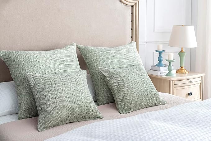 Sage Green Pillow Covers 18x18 Boho Throw Pillow Covers Set of 2 Decorative Pillow Shams Stone Washed Cotton Pillowcase for Couch Sofa Chair Bed Car