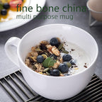 Chulan Extra Large White Bone China Cereal Mugs, 22 oz Ceramic Coffee Mug Set of 6, Latte Mugs Mocha Tea Cup, Jumbo Porcelain Soup Mugs with Big Handle for Desserts Snack, Microwave ＆ Dishwasher Safe
