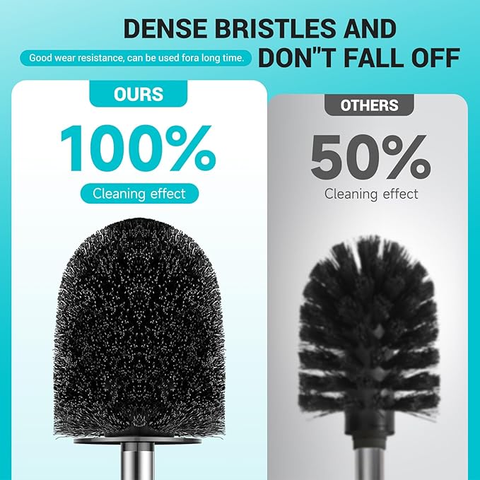 Toilet Brush and Holder, 3 Pack Compact Size Toilet Bowl Brush with Stainless Steel Handle, Small Size Plastic Holder Easy to Hide, Space Saving for Storage, Drip-Proof, Easy to Assemble Grey & Black