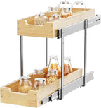 Wood Pull Out Cabinet Organizer 2 Tie 9" W x 21" D, Heavy-Duty Sliding Drawers for Inside Cabinets Storage and Organization for Kitchen, Pantry, Bathroom
