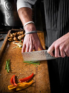 Dalstrong Nakiri Vegetable Knife - 6 inch - Shogun Series Elite - Japanese AUS-10V Super Steel - Black G10 Handle - Damascus - Hammered Finish - Vegetable Kitchen Knife - Sheath Included