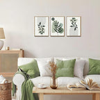 Bwodke Boho Wall Art, Framed Abstract Wall Art, Botanical Canvas Wall Decor, Mid Century Line Leaf Geometric Pictures Set of 3, Minimalist Paintings, for Bedroom Living Room Bathroom 16"x24"