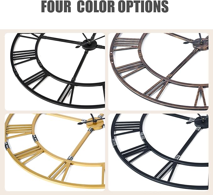 Oversized 48 inch Wall Clock for Living Room Decor – Extra Large Silent Non-Ticking Modern Farmhouse Wall Clock, Decorative Metal Roman Numeral Clock, Black