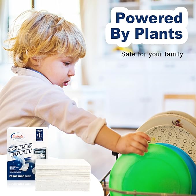 Eco Dishwasher Detergent Sheets Up To 160 Loads, Unscented Plastic Free Dishwashing Soap Strips With High Efficient Solid Enzyme, Leaving Dishes Sparkling Clean