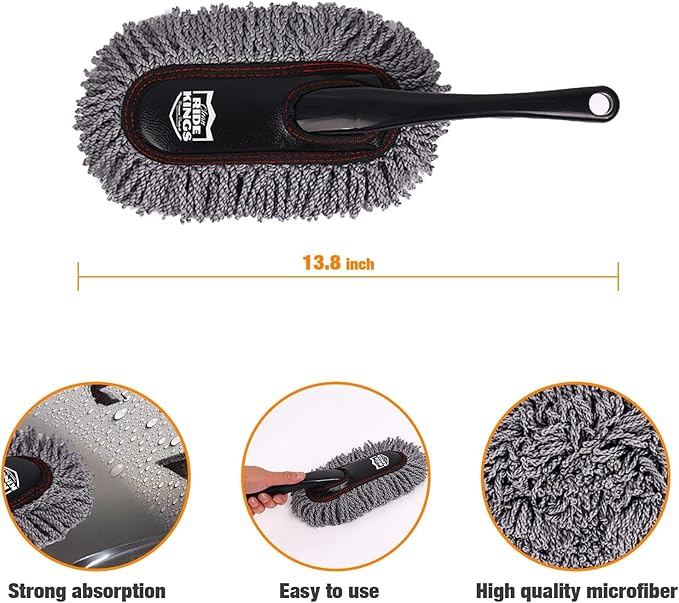 Microfiber Duster, Car Duster Kit,Interior & Exterior Cleaning Tools,Dashboard Detailing Brush,Scratch Lint Free,Pollen Removing,Extendable Handle,Truck,SUV,RV,Set of 2