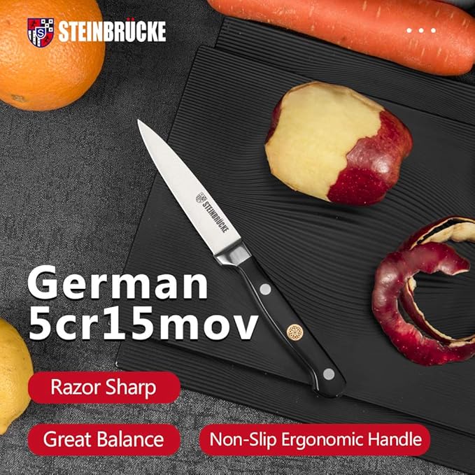 Gioventù Paring Knife 4 inch - Small Kitchen Knife Forged from German Stainless Steel 5Cr15Mov (HRC58), Full Tang, Sharp Paring Knives for Cutting, Peeling, Slicing Fruits and Vegetables