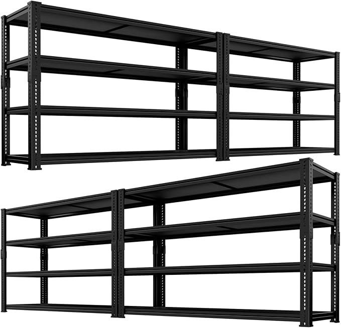 Storage Shelves Heavy Duty, 48"L x 18"W x 72"H Garage Storage Shelves Unit Loads 2960LBS, 4-tier Adjustable Metal Industrial Utility Shelf Rack for Kitchen, Laundry Room, Pantry, Warehouse, Basement