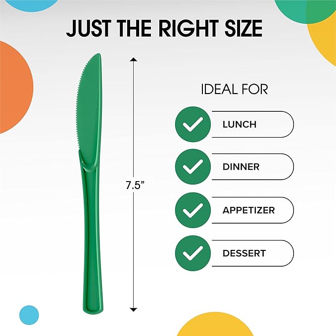 Party Solids Emerald Green Plastic Knives 200 Pcs Green Knives Disposable Utensils Heavy Duty Plastic Cutlery Set Disposable Cutlery Sets Flatware Sets Silverware Set Party Supplies & Party Tableware