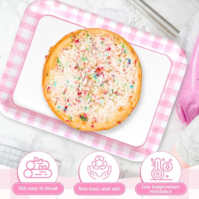 3Pcs Pink Bow Serving Trays 13 x 10 Inch Watercolor Ribbon Bow Knot Reusable Platter Pink White Plaid Serving Dishes for Coquette Birthday Wedding Baby Shower Party Decor