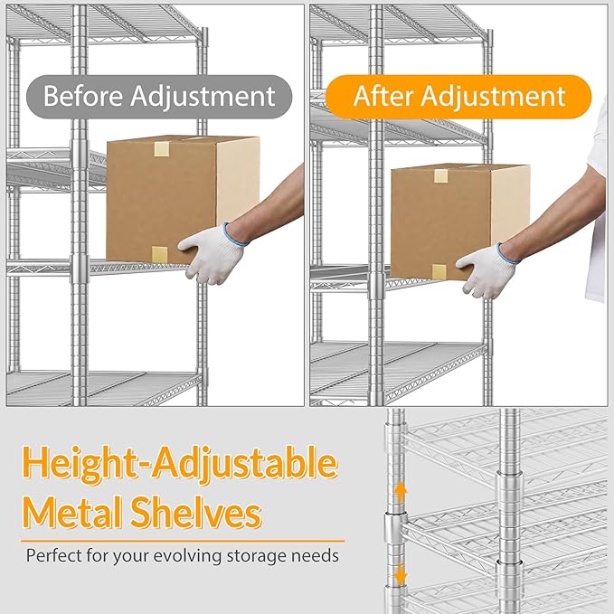 Himimi Storage Shelves with Wheels, 5-Tier Heavy Duty Steel Wire Rack Storage Shelving, Adjustable Metal Storage Shelves for Garage Kitchen Pantry Bathroom Laundry 18" D*60" W*82" H, Silver