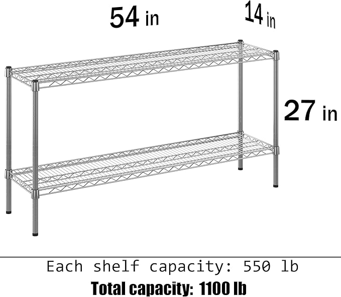 14" Deep x 54" Wide x 27" Height Wire Shelving Kit | 2-Tier | NSF Commercial Storage Rack Unit