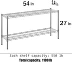 14" Deep x 54" Wide x 27" Height Wire Shelving Kit | 2-Tier | NSF Commercial Storage Rack Unit