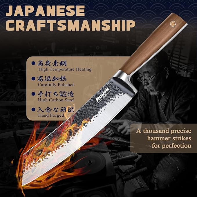 Huusk Butcher Knife 8.5 Inch Meat Cleaver Knife Japanese Vegetable Cleaver High Carbon Steel Meat Cutting Knife Hand Forged Knives for Home Kitchen BBQ with Present Box
