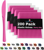 Party Solids Hot Pink Plastic Knives 200 Pcs Hot Pink Knives Disposable Utensils Heavy Duty Plastic Cutlery Set Disposable Cutlery Sets Flatware Sets Silverware Set Party Supplies & Party Tableware