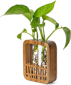 Walnut Wood Terrarium Planter - 2 Glass Test Tube Vase & Boho Plant Stand for Hydroponics, Home Office Desk Decor, Unique Housewarming Birthday Gifts for Women Plant Lovers
