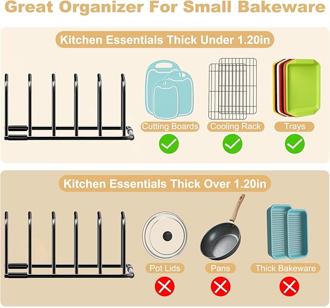 Cutting Board Organizer, [1-Pack] Cutting Board Holder Rack Baking Cookie Pan Sheets Cooling Small Racks Storage Stand for Kitchen Cabinet Countertop Bakeware Storage Organizer Metal Black