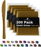 Party Solids Gold Plastic Knives 200 Pieces Disposable Utensils Heavy Duty Cutlery Set Flatware Silverware for Party Supplies & Tableware