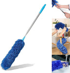 Microfiber Feather Duster with Extendable Pole, 100 inches Extra Long Cobweb Duster for Cleaning, Bendable Head, Non-Scratch, Washable Duster for Ceiling, Fan, Furniture Blue
