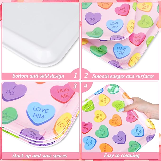3Pcs 13 x 10 Inch Valentine's Day Serving Trays Candy Conversation Heart Platter Sweet Love Serving Dishes for Party Sharing Snacks Fruit Dessert Candy