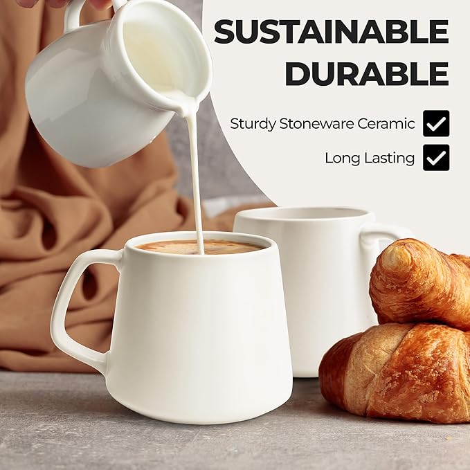 MIAMIO - Coffee Mugs Set of 4 / Large Ceramic Coffee Cups (14 oz) - Mug for Cappuccino, Tea, Espresso - Microwave and Dishwasher Safe - Luxe Collection (White Series)