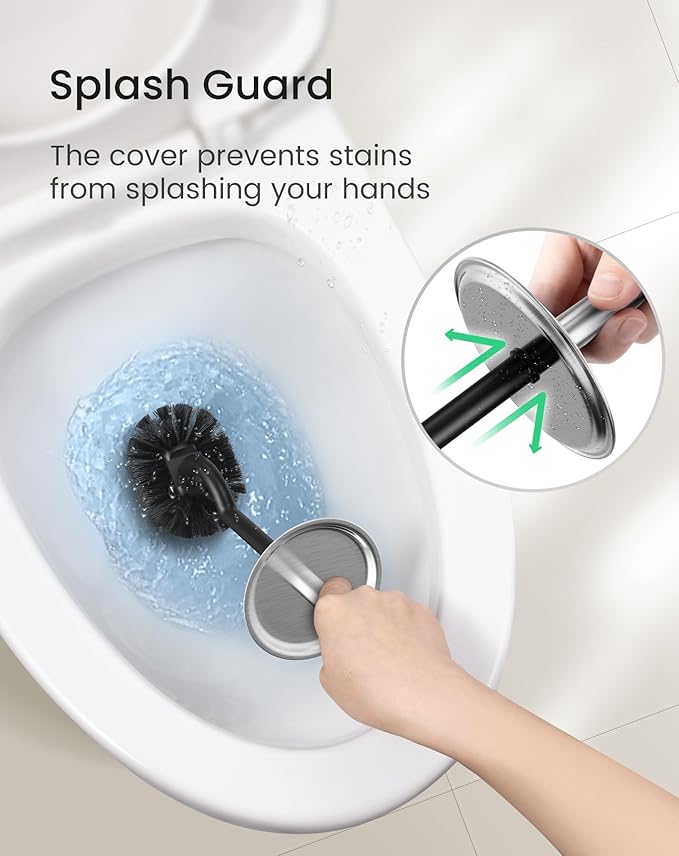 Cesun Toilet Brush and Holder Set - Curved Design Toilet Brush for Deep Cleaning Under Rim, 304 Stainless Steel Toilet Bowl Brush and Holder for Bathroom, Rv, Silver(2 Replaceable Brush Head Included)