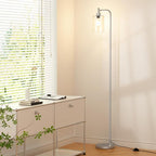 Floor Lamps for Living Room - Industrial Standing Lamp with Glass Shade, Modern Floor Lamp with LED Bulbs, Tall Lamp for Bedroom Office - Brushed Nickel