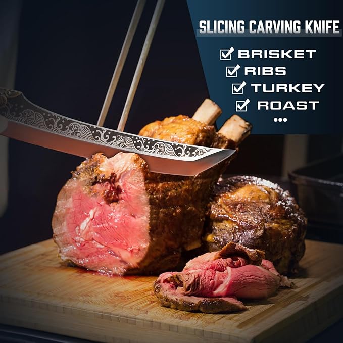 Purple Dragon Slicing Carving Knife – 8.86" Brisket Knife Razor Sharp Japanese Breaking Knives for Meat Cutting, Full Tang Design with Ergonomic Handle, Anniversary Kitchen Gifts for Dad Fathers