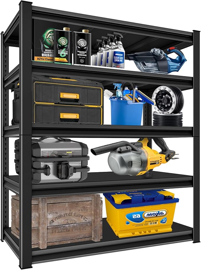 Heavy Duty Shelves, 48'W24'D78'H, 5-Tier Metal Shelves, 3000LBS Loads, Adjustable, Black, For Garages, Warehouses