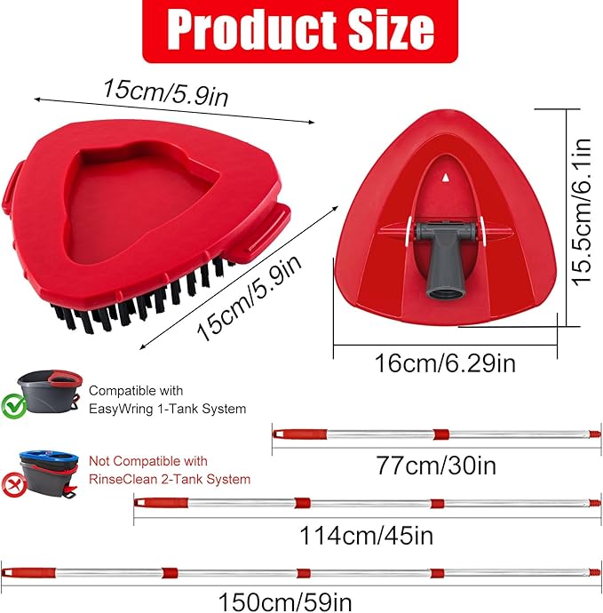 Spin Mop Handle Replacement for Ocedar,4-Section 30-58" Extendable Length Mop Handles and 2 Pack Upgrade Mop Scrubber Head,Mop Base Compatible with Ocedar EasyWring 1 Tank for Hard Floor Cleaning