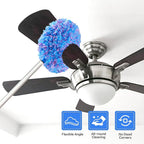 Ceiling Fan Cleaner Duster Reusable Microfiber Ceiling Fan Blade Cleaner Removable Duster with Extension Pole Adjusts 13 to 49.7 Inch for Cleaning Walls Furniture Door Window Top (Blue Pink)