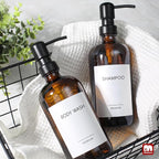 GMISUN Amber Glass Soap Dispenser, 2 Pack Bathroom Hand Soap Dispensers with Stainless Steel Pump, 17 Fl Oz Kitchen Hand and Dish Soap Dispenser Set, Modern Vintage Liquid Brown Soap Dispensers Bottle