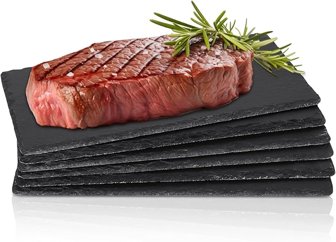 6 Pack 12x6 Inch Large Slate Cheese Board, Natural Stone Serving Plates, Black Charcuterie Board Cutting Board, Gourmet Serving Platter Tray for Cheese Sushi Pastry Bread Snack Meat Pastry