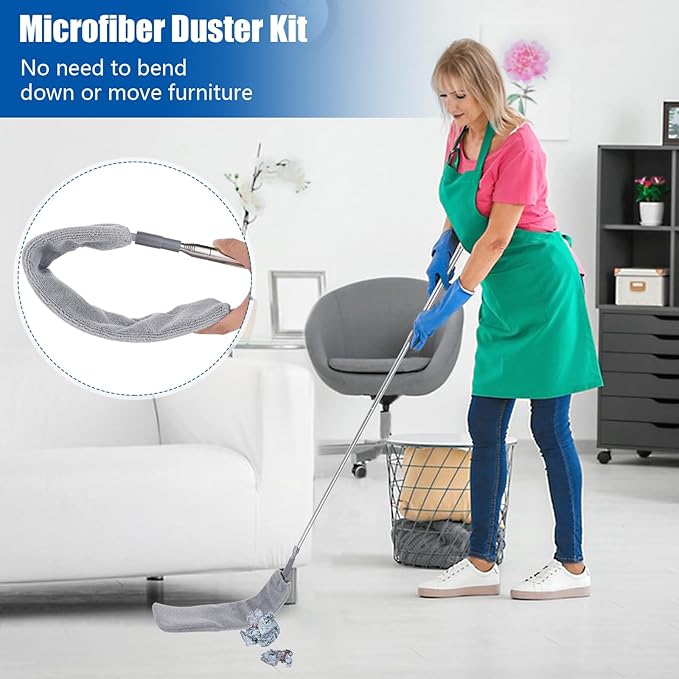 9PCS Dusters for Cleaning,Extendable Microfiber Duster with Extension Pole Up to 100'',Bendable Washable and Reusable Dusters Kit for Ceiling Fans, High Ceilings,Blinds,Furniture and Cars