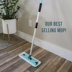 Don Aslett's 12" Mop with 2 Reusable Microfiber Pads (Aqua) Bathroom or Kitchen | 360° Rotating Head | Machine Washable | Extending Pole