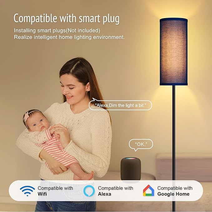 BoostArea Floor Lamps for Living Room, Modern Blue Floor Lamp, LED Corner Floor Lamp with Linen LampShade, Standing Lamp for Bedroom/Office/Study Room/Farmhouse(Bulb Not Included)