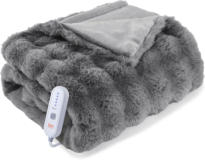 Heated Blanket Electric Throw- 50"x60" Soft Thick Bubble Electric Blanket for Sofa with 5 Heat Levels & 4 Hours Auto-Off Overheat Protection, Warm Cozy Gifts, Light Grey