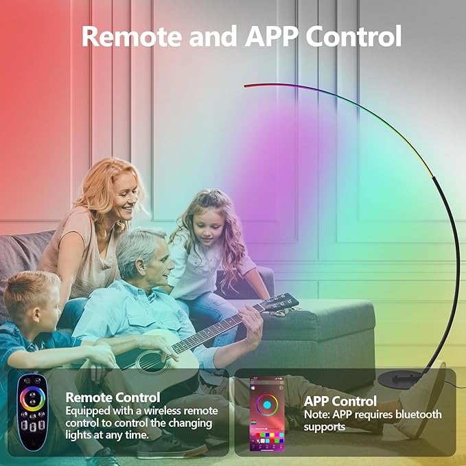 CHICLUX RGBW Arc Floor Lamp, Dimmable LED Floor Lamp with RGBW, Ultra Bright, Modern Standing Tall Lamp with Remote Reading Floor Lamp for Living Room Bedroom Office