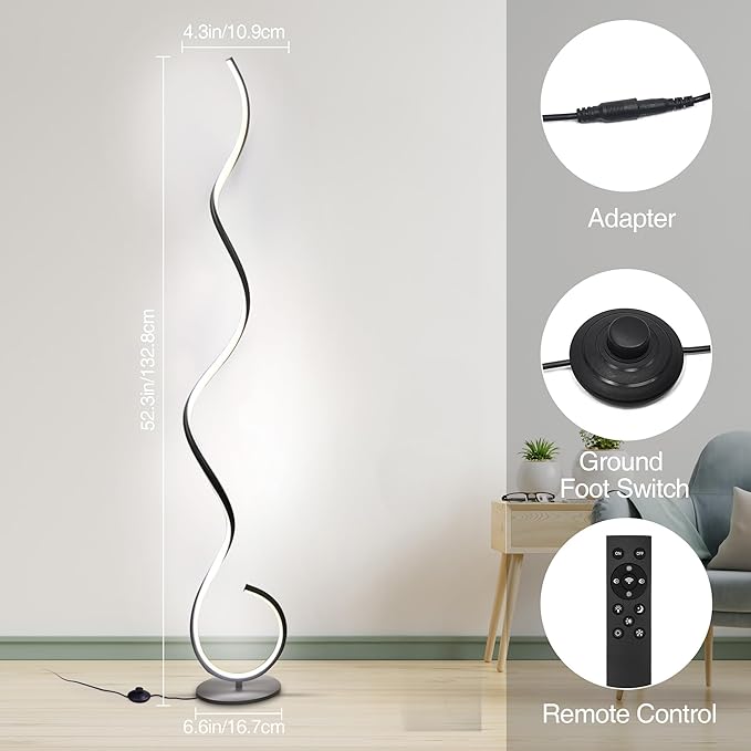 CHICLUX Spiral Floor Lamp, Dimmable LED Floor Lamp with 3 Color Temperatures, Ultra Bright, Modern Standing Tall Lamp with Remote Reading Floor Lamp for Living Room Bedroom Office