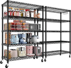 PrimeZone 2 Pack 5 Tier Wire Shelving Rack Storage Shelves with Wheels,Adjustable Rolling Heavy Duty Metal Shelving Unit,Utility Shelf for Kitchen Garage Closet Pantry Laundry 36" W x 14" D x 74" H