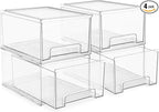 Sorbus Small Wide Clear Stackable Storage Drawers – 4-Pack Plastic Organizer Bins with Handles – Stackable Pull-Out Storage Drawers for Closet, Pantry, Office, Bathroom, Craft, and Toy Organization