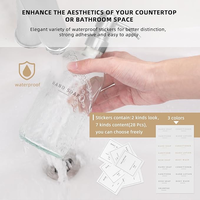 Glass Soap Dispenser - Dish Soap Dispenser for Kitchen, Hand Soap Dispenser Set, Bathroom Soap Dispenser with 304 Rust Proof Pump, Soap Dispenser for Kitchen with Tray, Clear Bottle/Silver Pump